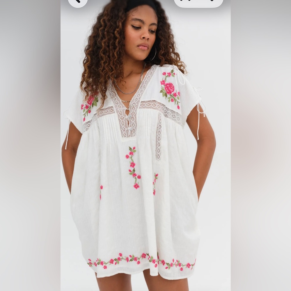 White Floral Embroidered Dress